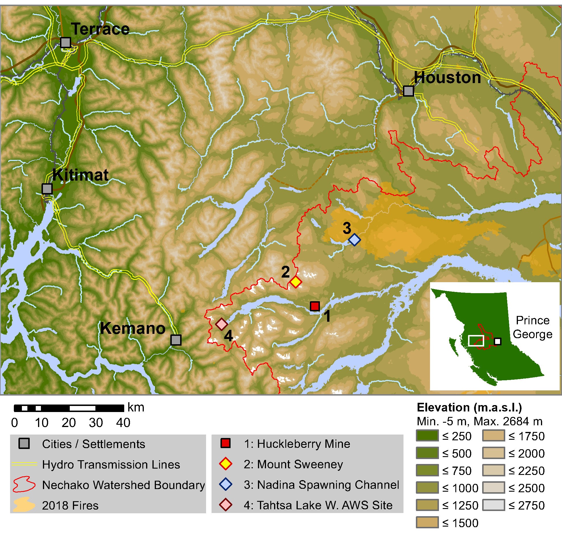 The MECHE study area map showing research sites and watershed boundaries